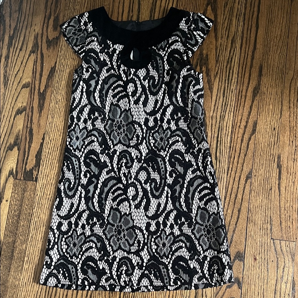 Elegant Black and White Lace Kids Dress